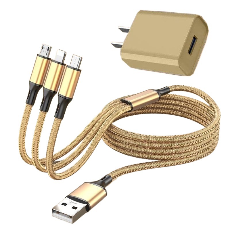 Un cargador de arrastre y tres es adecuado para cables Huawei, cables multifuncionales 3 en 1 de Apple y Android, cables más largos de 2 metros y 3 metros.