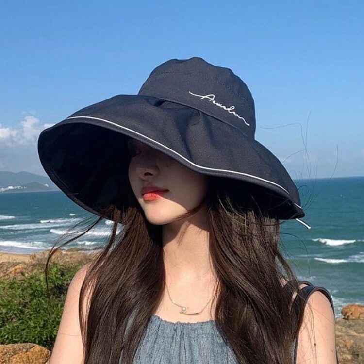 黑胶渔夫防晒帽女夏季2025新款遮阳帽遮脸防紫外线大帽檐太阳帽子
