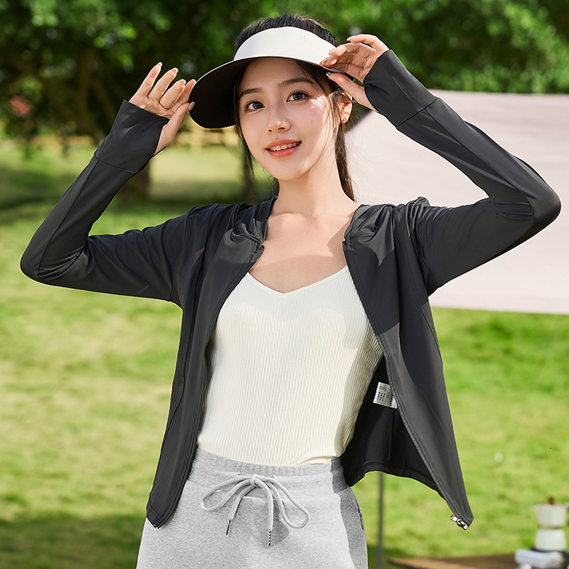Chaqueta de Protección Solar con Capucha y Ajuste en la Cintura de Poliéster UPF30+ para Actividades al Aire Libre image 4