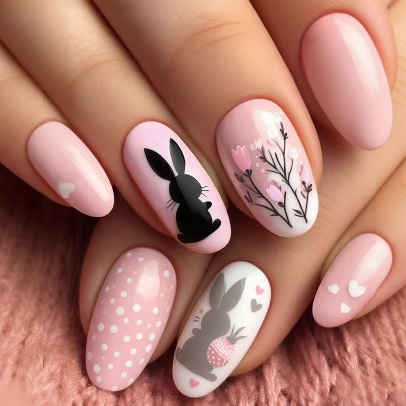 Easter Bunny Fake Nails, Easter Egg Nail Art, Wearable Nails, Soft Pink Cute Flowers, Heart-Shaped Cross-Border Nail Pieces Easter Bunny Fake Nails, Easter Egg Nail Art, Wearable Nails, Soft Pink Cute Flowers, Heart-Shaped Cross-Border Nail Pieces