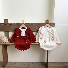 Ins韓国版ベビーコート刺繍ニットカーディガン女赤ちゃんセーター綿糸姫コートロンパースセット