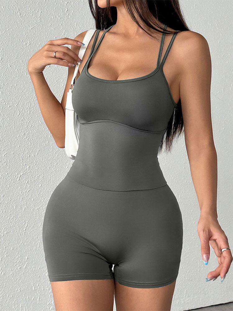 Women's Clothing Women's Sexy Sports Bodysuit Tight Fitting Solid Color Yoga Suspenders Beautiful Back Fitness Romper_ecoleips.com