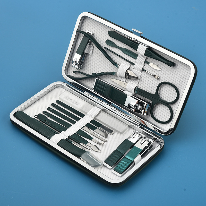 New Nail Clipper Set 18-Piece Dark Green Manicure Set Stainless Steel Nail Scissors Pedicure Knife Manicure Tools