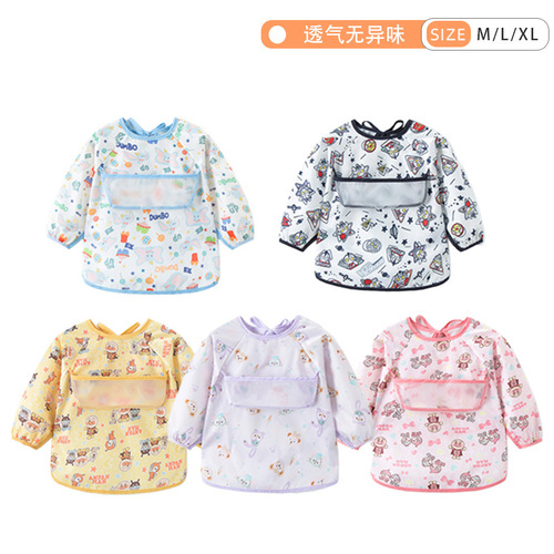 Foreign trade export children's waterproof smock baby long-sleeved eating clothes infant and toddler reverse dressing EVA bib eating pocket