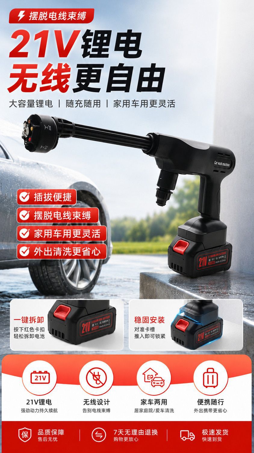 Cross-border Amazon lithium battery car washer, high-power handheld car washer, high-pressure water gun, portable powerful car washing tool