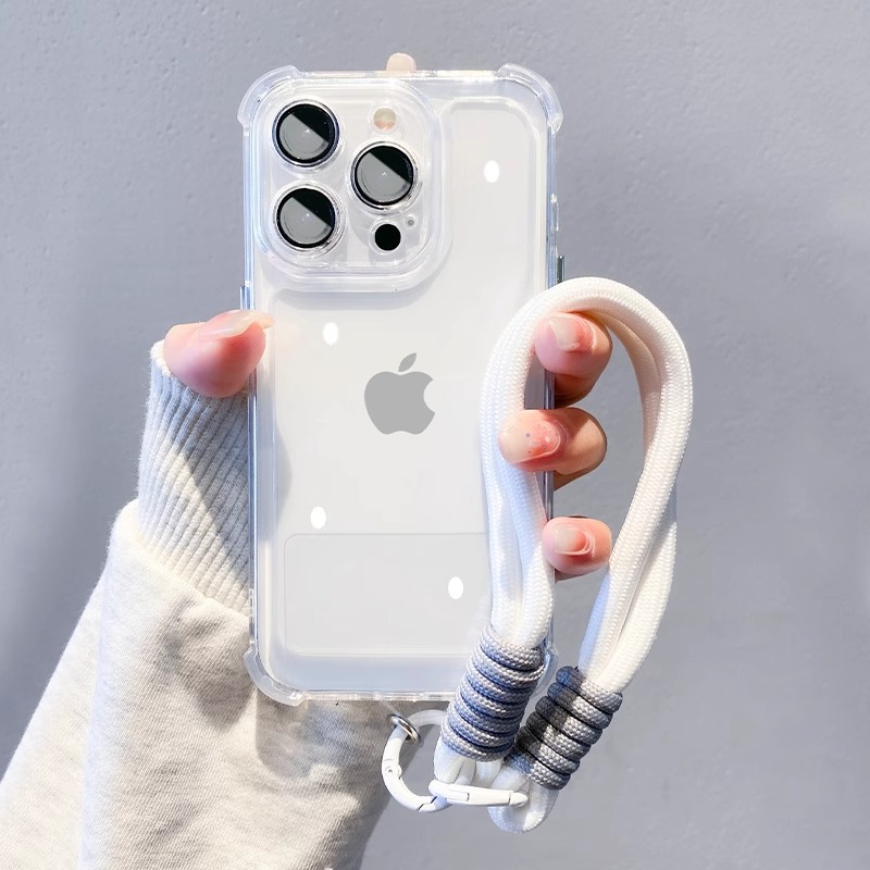 Simple color sólido cuatro esquinas anti-caída Apple 16promax funda para teléfono 15pro/16 todo incluido 14pro cuerda 13/14