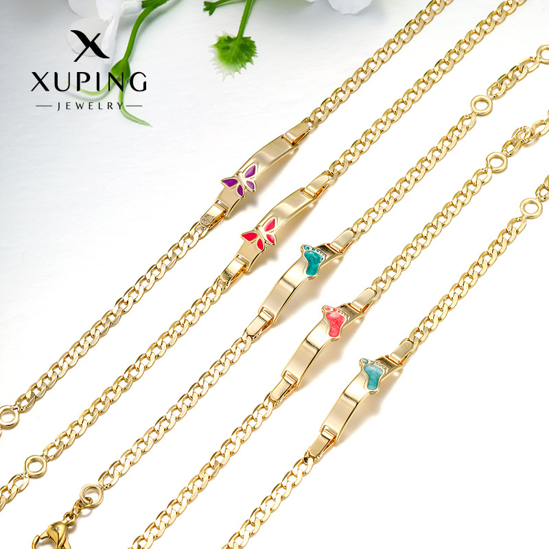 Xuping Europa y los Estados Unidos transfronterizos aleación de cobre chapado 14k serie de goteo de aceite simple pulsera cuadrada de moda para niños