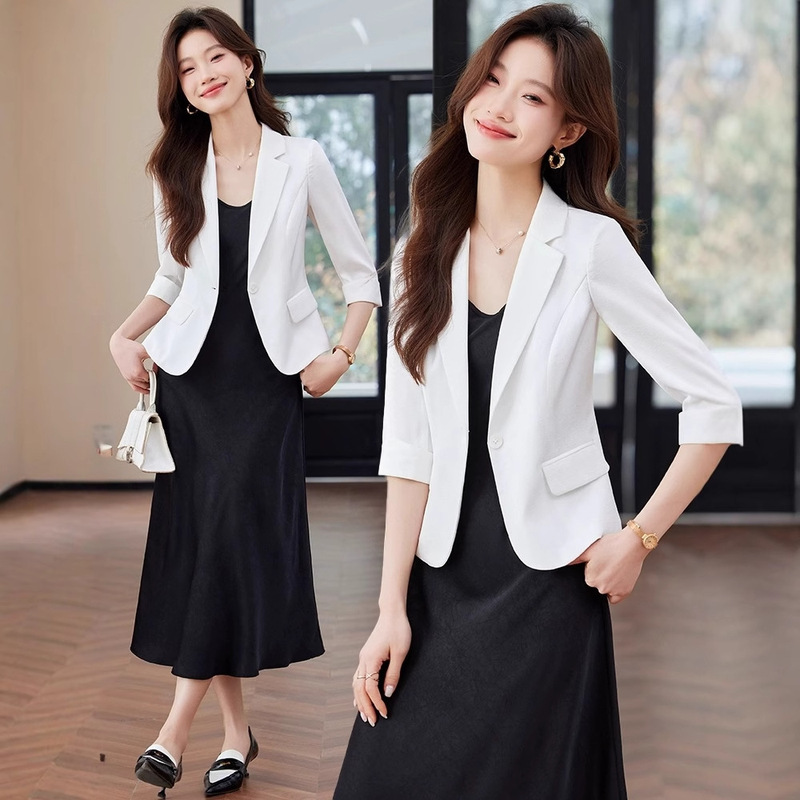 White Suit Jacket Women's Summer Thin 2025 New Accessible Luxury High-End Acetate Satin Dress Suit