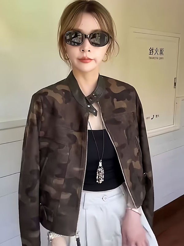 美拉德麂皮绒立领休闲夹克外套女秋季2025新款小个子长袖短款上衣|undefined