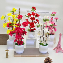 仿真三叉桃花盆景家居客厅桌面装饰假花盆栽阳台花园布置绿植摆件