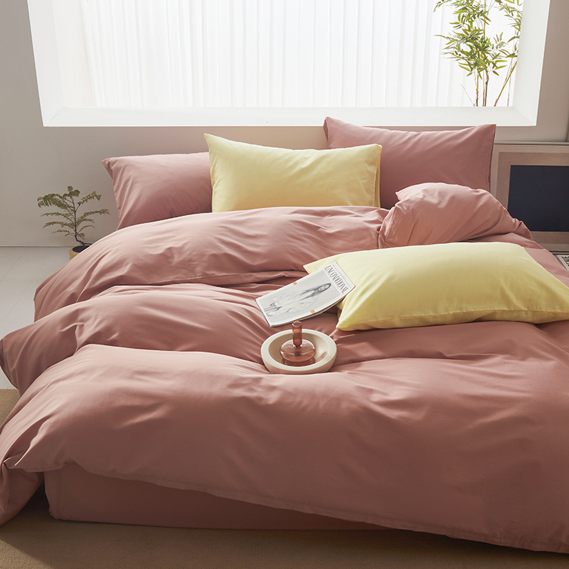 Cama de algodón estilo Maillard Juego de cuatro piezas de sábanas de algodón, funda de edredón, dormitorio de estudiantes, ropa de cama de color sólido individual