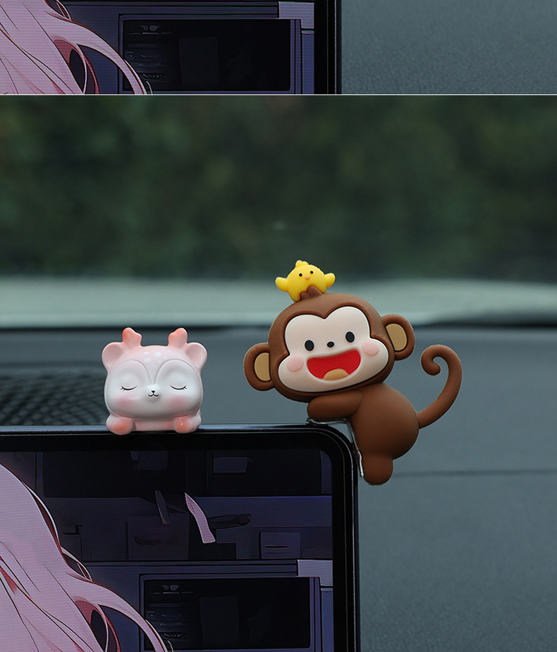 Creative Car Accessories Ornaments Car Center Console Screen Cute Cartoon Animal Dolls Car Decoration Supplies for Women