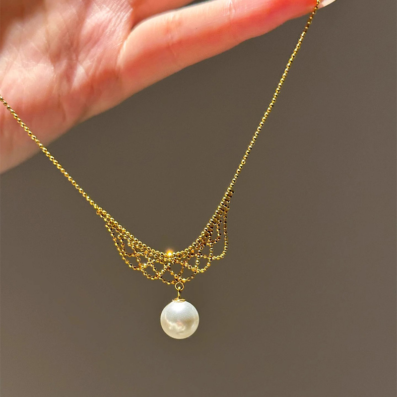 小红书爆款蕾丝工艺珍珠吊坠项链气质时尚轻奢锁骨链配饰一件代发