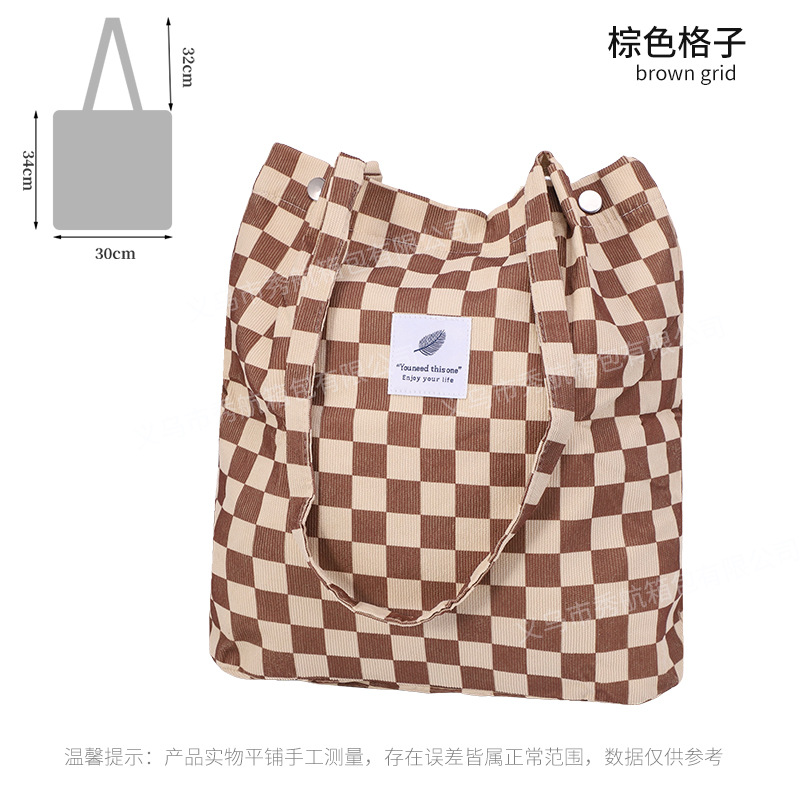 Bolso de lona de pana simple estilo ins Bolso de lona con doble hombro Bolso de almacenamiento de viaje Bolso femenino Bolso de hombro