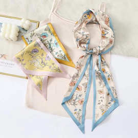 丝巾女细窄长条装饰尖角绑包百搭复古仿真丝时尚发带衬衣春夏领巾