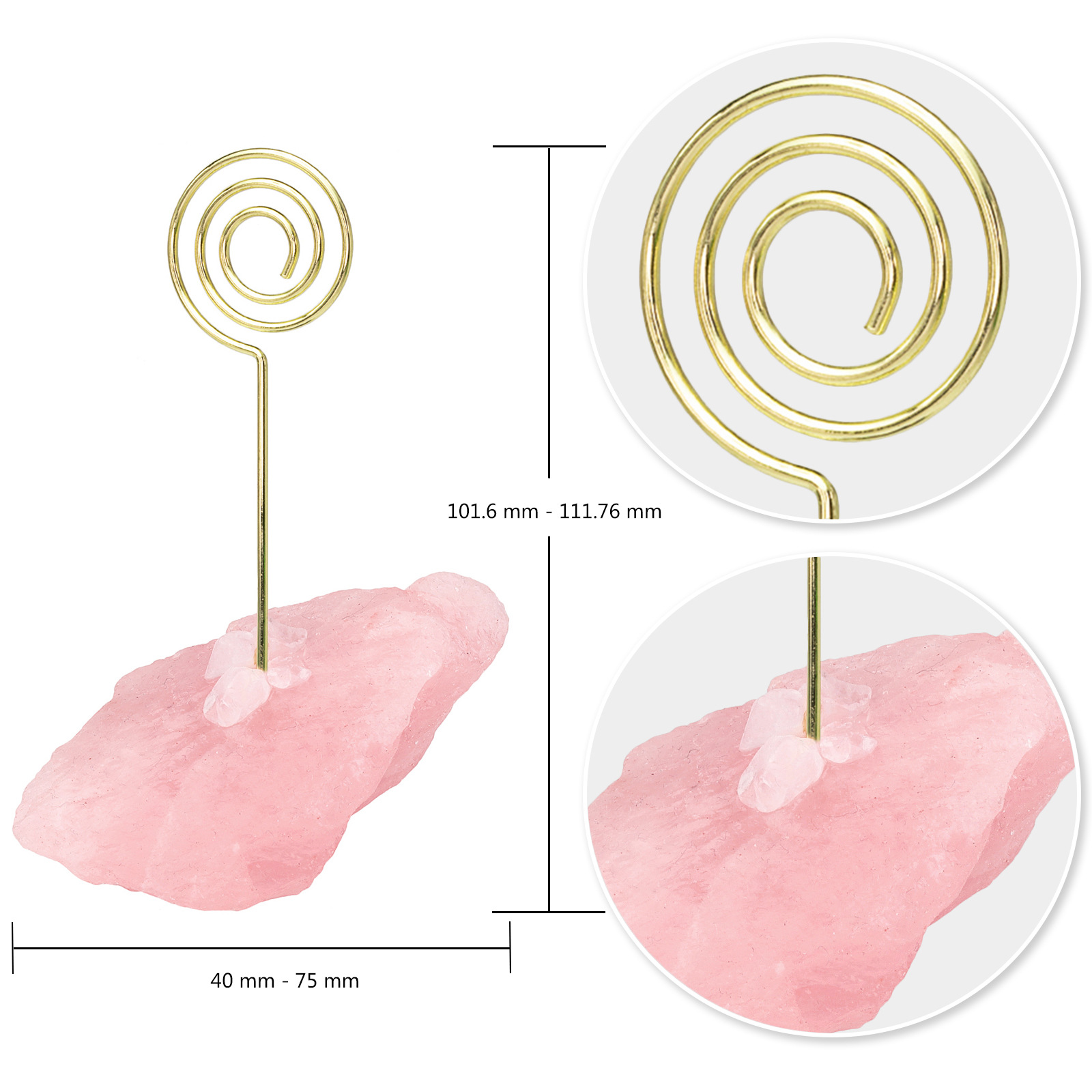 天然粉晶原石底创意金属图案便签夹 立式ins风简约卡片留言照片夹 undefined