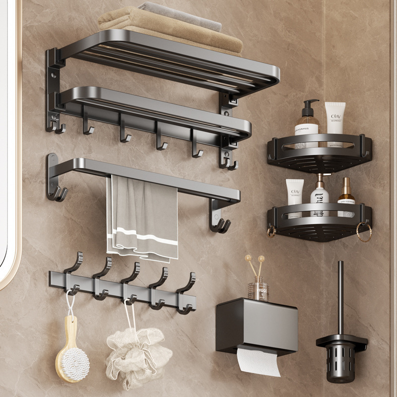 Towel Rack Non-perforated Toilet Bath Towel Rack Rod Storage Rack Integrated Bathroom Toilet Bathroom Hardware Pendant suit