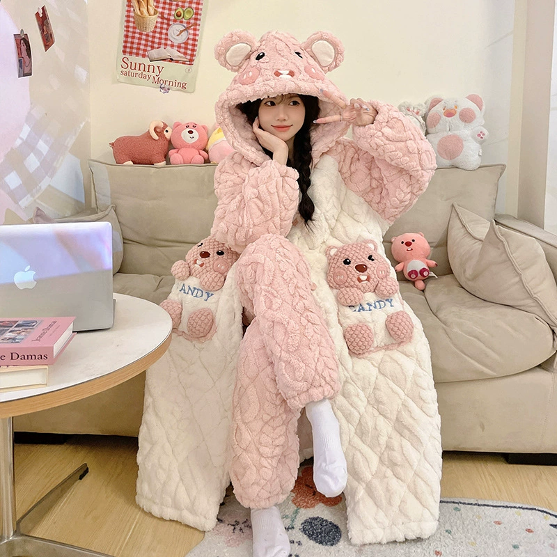 Хеллоkitty, милая стеганая зимняя на bathrobe, теплая кофта капюшон, мультяшный пижама, набор