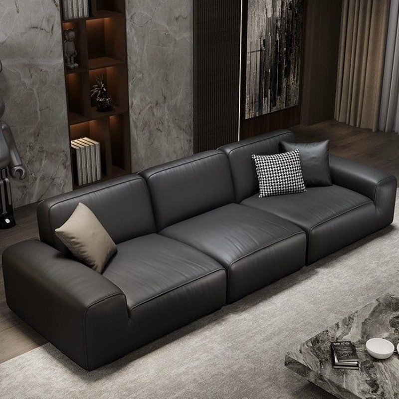 Yangi modeli katta qora sigir divan divan italyan juda sodda zamonaviy soddaviy bosqichda haqiqiy charm tofu blok qavs lateks divan