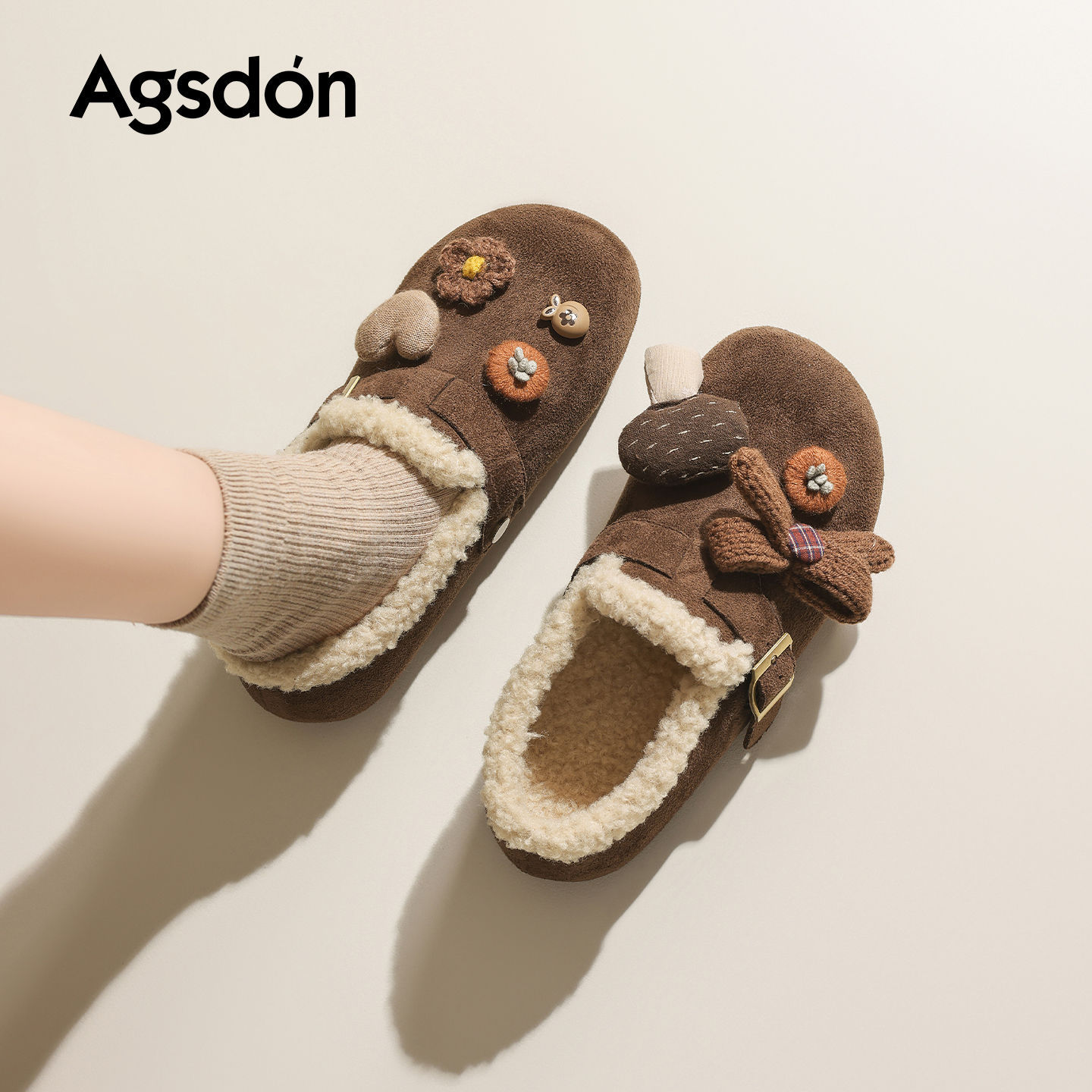 Zapatos de algodón de peluche de invierno 2025 nuevos zapatos de algodón de peluche de patata con un solo pie