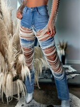 C 78207 Women's Chain Decorated Jeans �ƶ�ţ�п� �羳ŷ