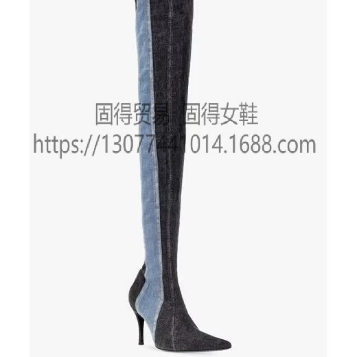 Трансграничная независимая станция ins Модный Подиум джинсовые сшитые сапоги до колен Джинсовые сапоги Мода
