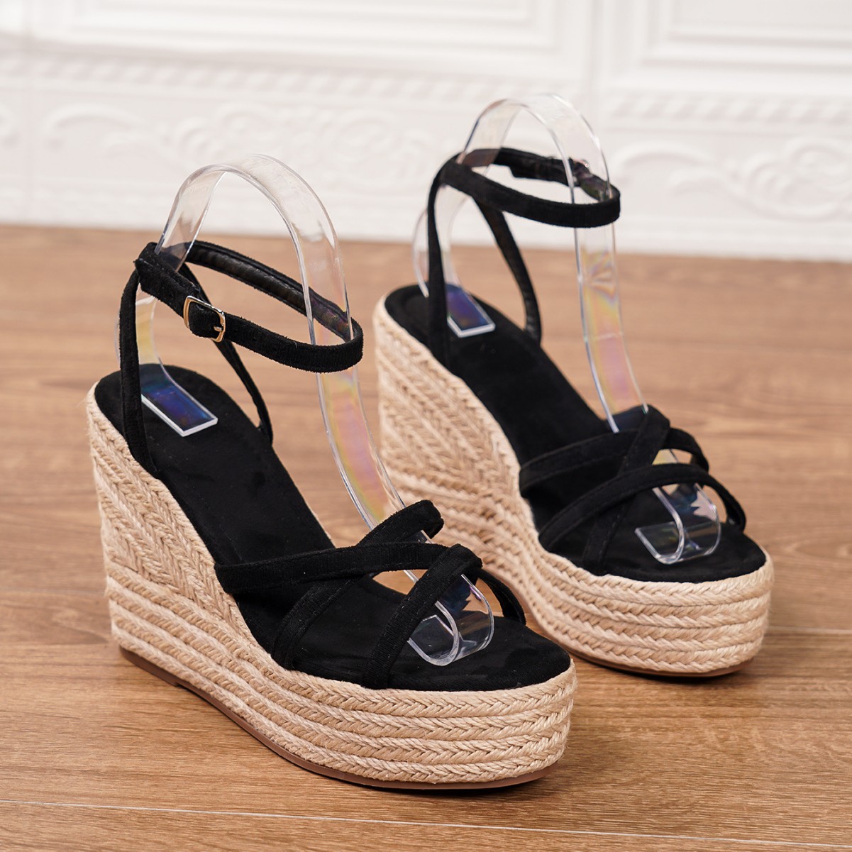 Women's Wedge Sandals Platform Straw Braided Rope High Heels_voghion.com
