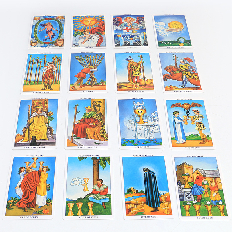 Cartas de tarot bilingües clássicas espanhol-inglês para jogos_voghion.com