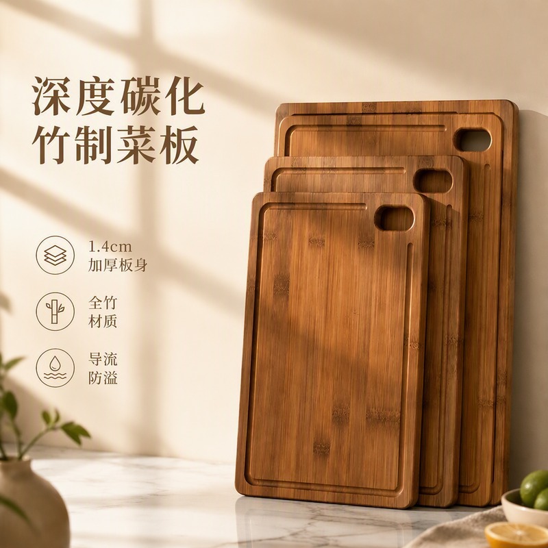 Cross-border deep carbon bamboo cutting board, suitable for home use, can be used for both vegetables and fruits, double-sided, antibacterial, and mold-resistant, wholesale