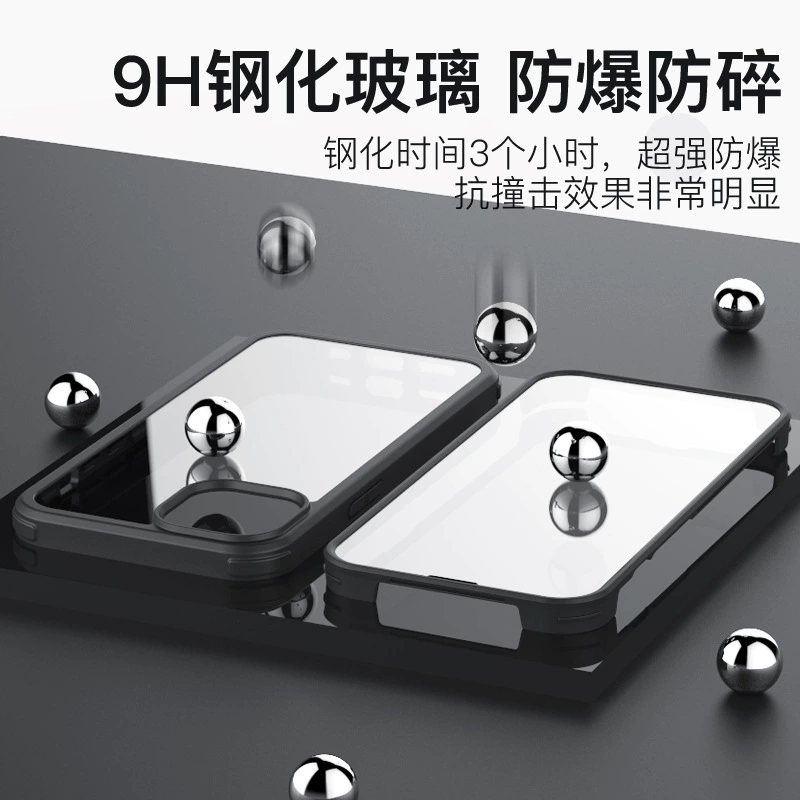 Защитный стеклянный чехол для телефона (Apple iPhone), двухсторонняя защита, ударопрочная рама TPU