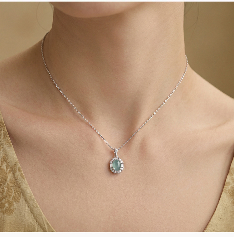 Dây chuyền mặt dây chuyền hình giọt nước bạc S925 mạ vàng — Mẫu ngọc bích xanh nước - Mặt dây chuyền đơn - Không bao gồm dây chi tiết 5