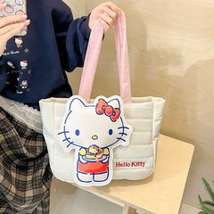 かわいい赤い子猫ハンドバッグショルダーバッグ漫画かわいいポータブルトートバッグ女の子通勤バッグダウン布バッグ