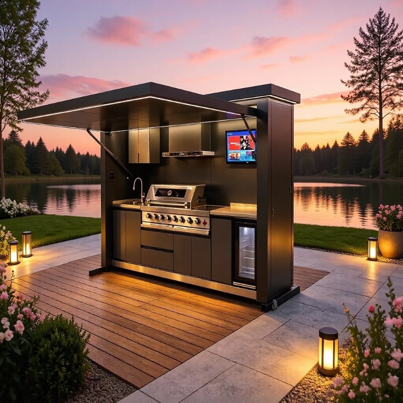 Outdoor Kitchen Modular System with Garden Refrigeration Function, Terrace, Courtyard Living, Integrated Barbecue, Custom-Made Source