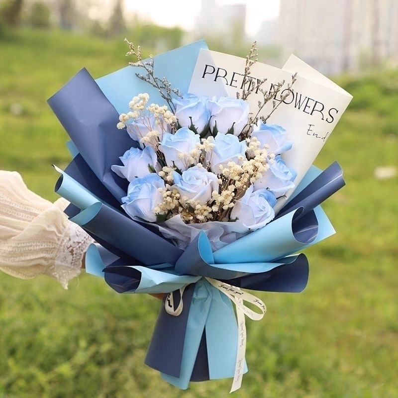 (하트위) 크러쉬드 아이스블루 - 크리에이티브 부케 + 선물가방 + 가벼운 끈 + [핫스타일 추천]