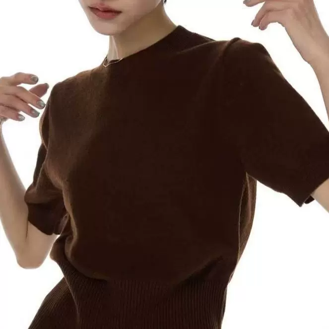 2025新款高级鹅黄色短袖收腰针织衫女短款百搭毛衫