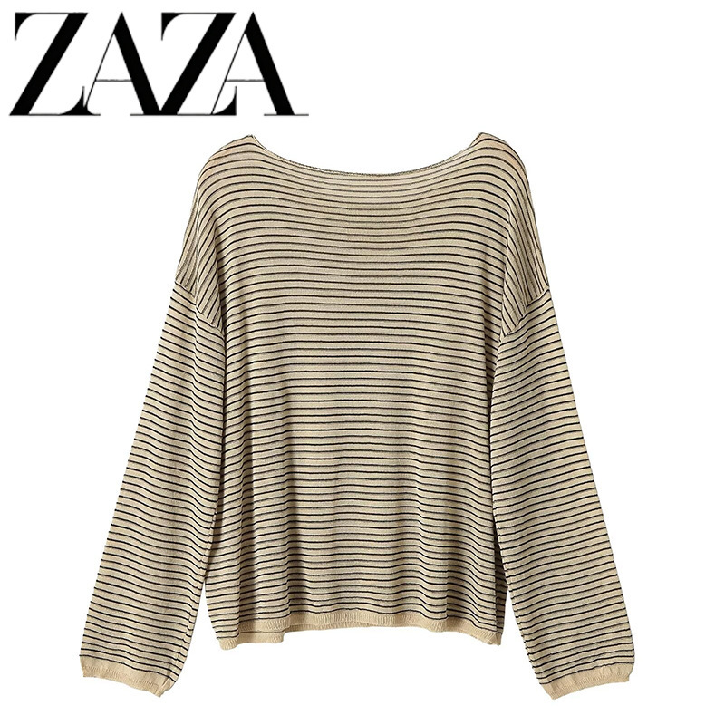 Zaza Self-Made European and American Style Wholesale Women's Clothing, Fashionable and Versatile, Long-Sleeved Round-Neck Fine Striped Thin Knit Sweater Zaza Self-Made European and American Style Wholesale Women's Clothing, Fashionable and Versatile, Long-Sleeved Round-Neck Fine Striped Thin Knit Sweater