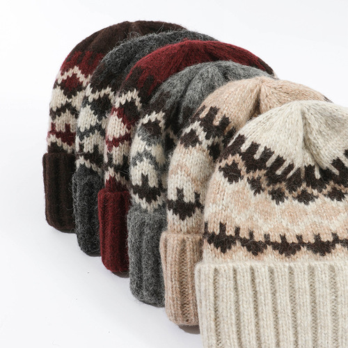 Autumn and winter Fair Isle series small bunting knitted hat 30% off personalized fashionable outdoor versatile warm trendy hat