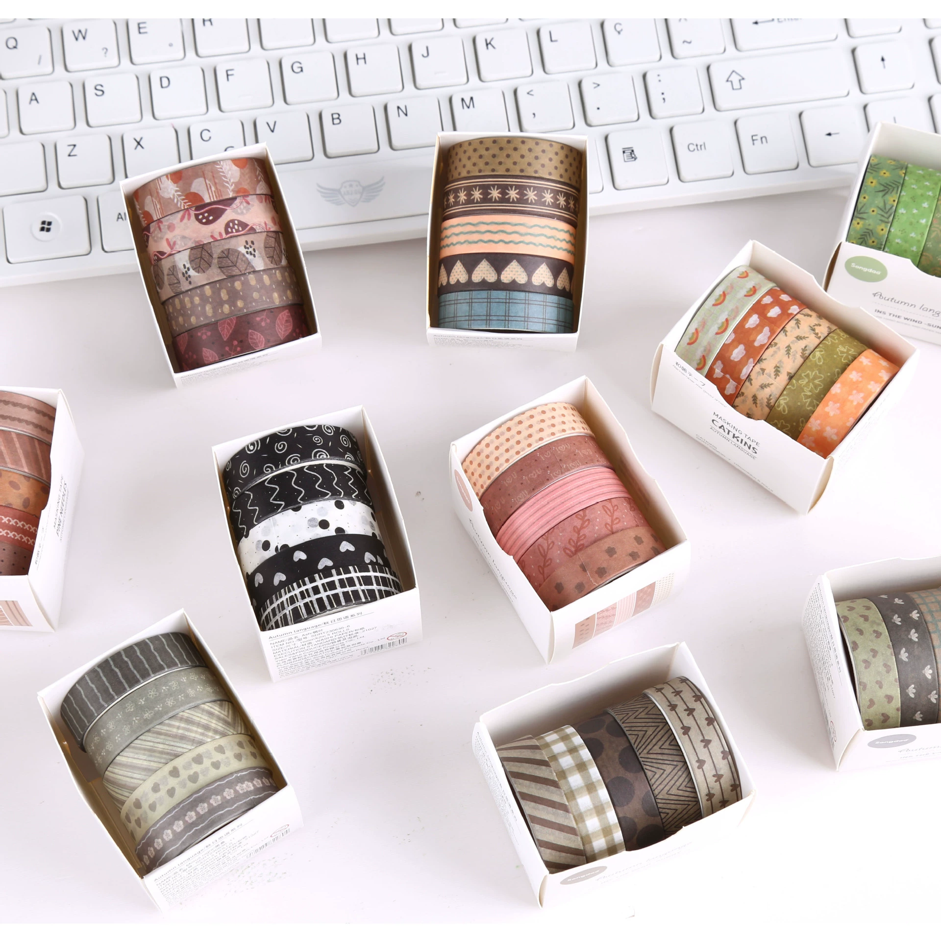 Washi tape set Mori Mori, 1 cm × 2 m 5‑rolls, retro decorative patterns