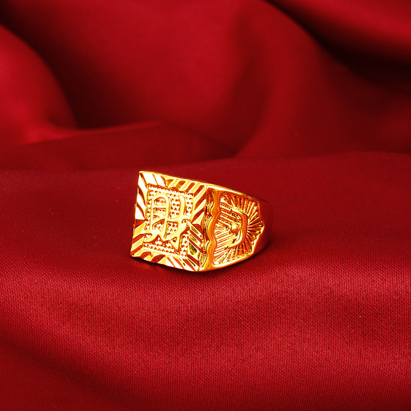 Thick Gold Wealth Men's Ring Brass Gold-Plated Jewelry Fortune Wealth Men's Ring Wholesale