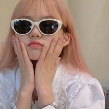 复古美式猫眼黑白框拼接高级感ins太阳眼镜女防晒凹造型欧美墨镜-