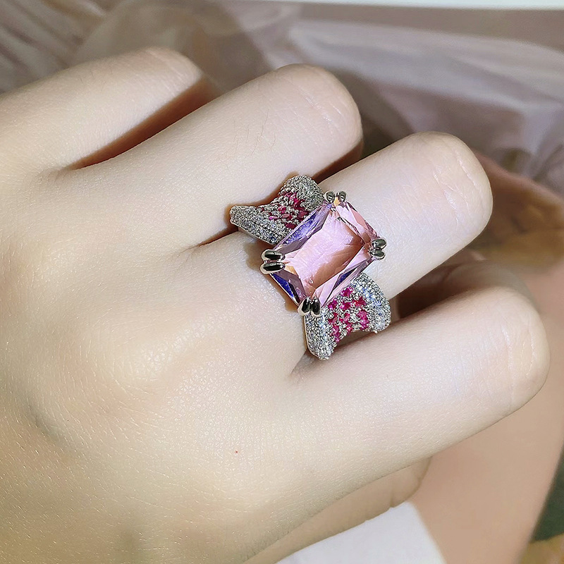 Retro Geometric Copper Plating Zircon Rings 1 Piece