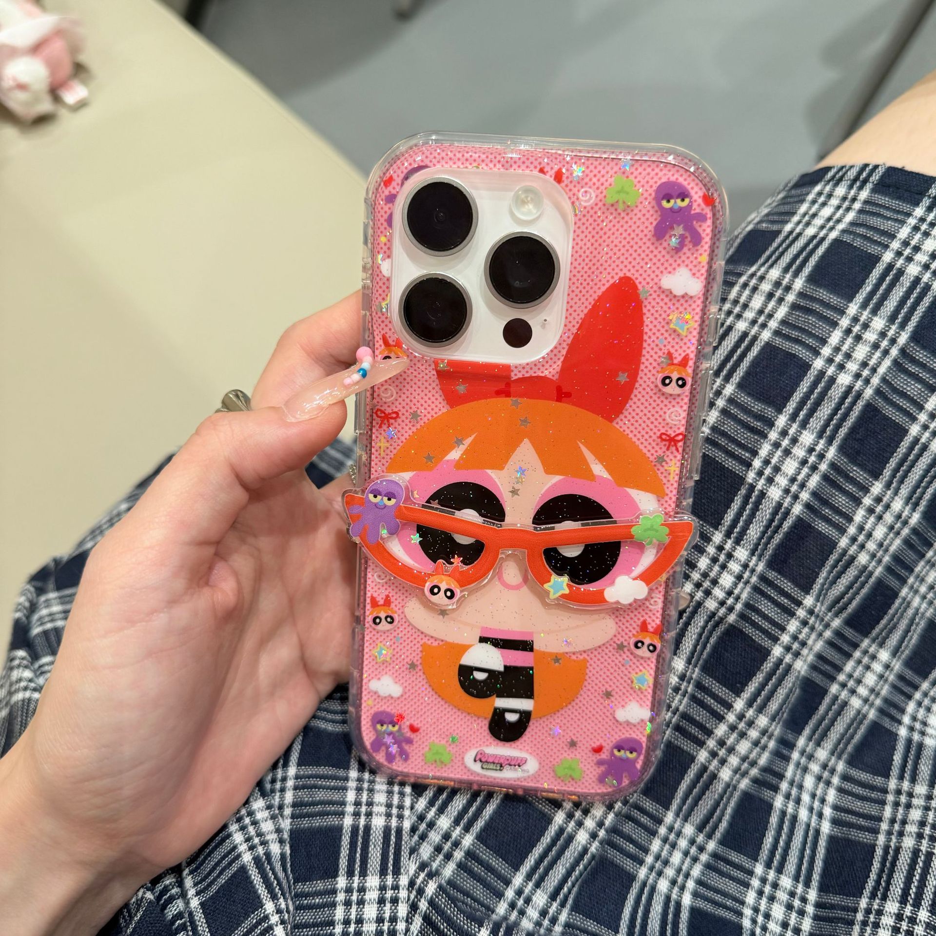 Gafas adorables para niña de dibujos animados para Apple 15Pro/16Pro funda para teléfono móvil 14ProMax estéreo 13P