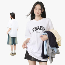 夏季2025美式复古T恤男女圆领宽松字母印花潮牌短袖慵懒风打底上