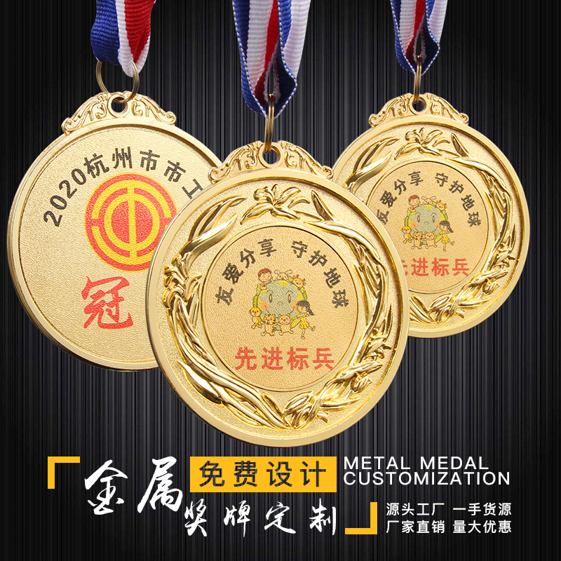 Medallas de bronce metálicas personalizadas transfronterizas para juegos deportivos de estudiantes de preescolar, premios conmemorativos universales para competiciones.