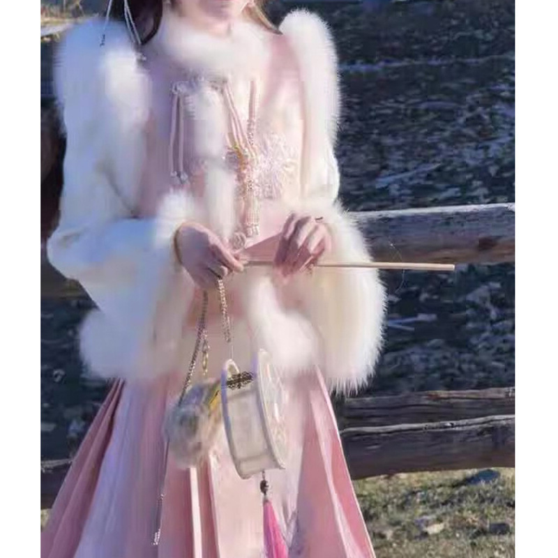 [Get What You Want] New Chinoiserie Pink Embroidered down Inner Vest and Horse Face Skirt Suit Autumn and Winter Two-Piece Set