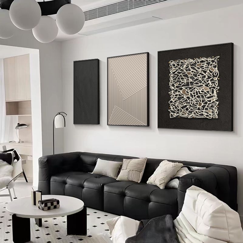黑白抽象客厅装饰画个性沙发背景墙挂画现代简约高级三联壁画批发