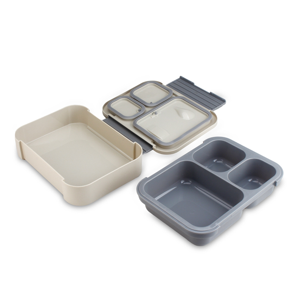 Horno de microondas de trabajador de oficina de plástico transfronterizo Caja de almuerzo de tres compartimentos sellada portátil de estilo japonés Caja de almuerzo de estudiante 1180ml