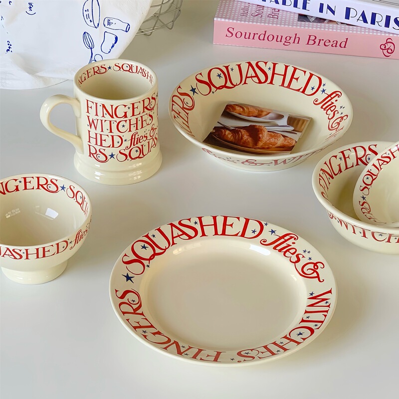 Korean-style retro French alphabet ceramic tableware dishes suit household breakfast salad bowl rice bowl ins high color value