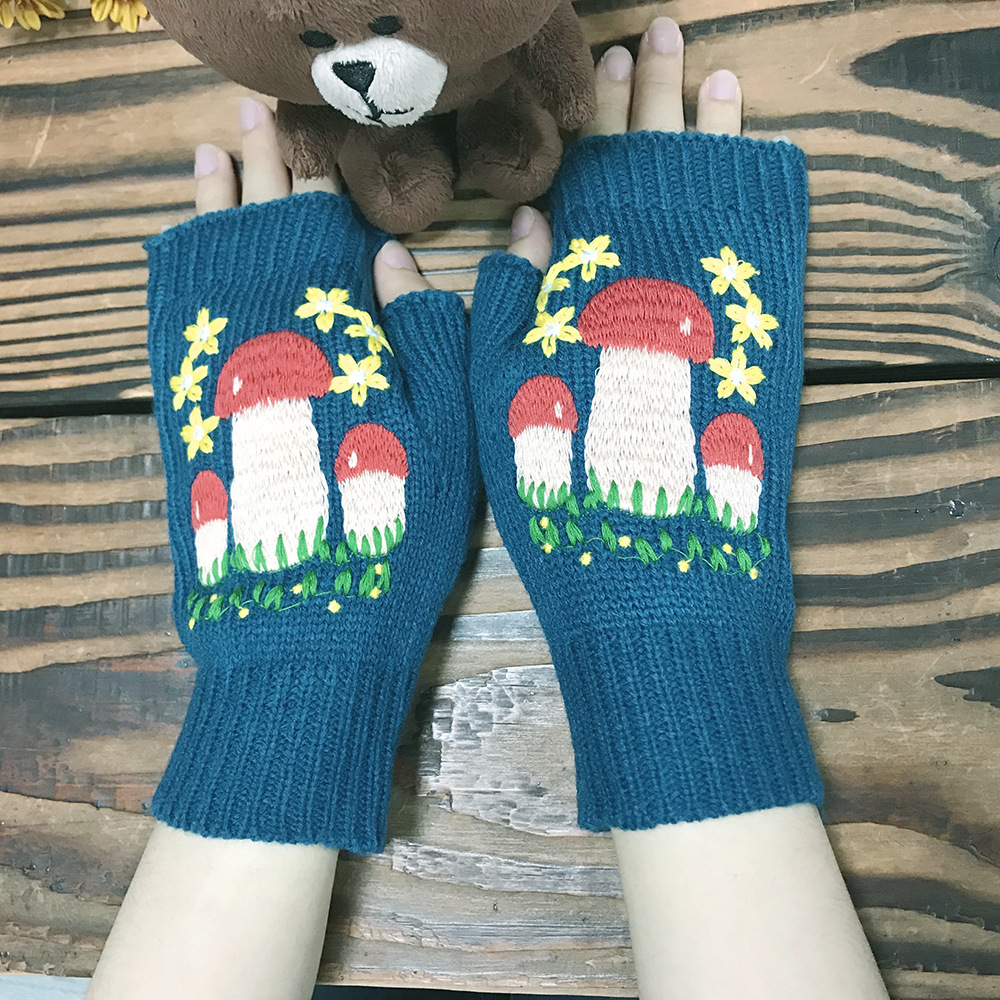 40g Weight Women's Cute Mushroom Knitted Fabric Gloves 1 Pair