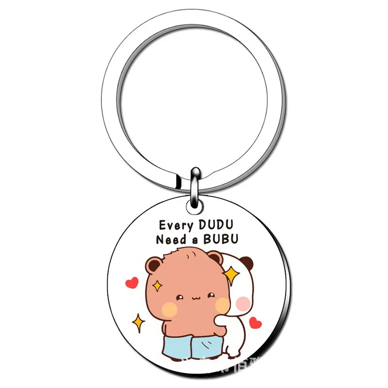 亚马逊热销新品爆款不锈钢情侣钥匙扣 every dudu needs a bubu圣
